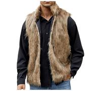 Duohropke Gilet in pelliccia sintetica da uomo, senza maniche, con imbottitura in peluche, tinta unita, in pelliccia sintetica, marrone, S