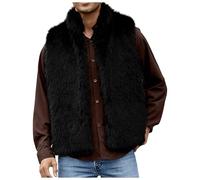 Duohropke Gilet in pelliccia sintetica da uomo, senza maniche, con imbottitura in peluche, tinta unita, in pelliccia sintetica, Nero , S