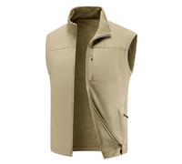 Duohropke Gilet in pile da uomo, per attività all'aria aperta, spesso, con chiusura lampo, in softshell, senza maniche, per il tempo libero, cachi, 3XL