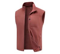 Duohropke Gilet in pile da uomo, per attività all'aria aperta, spesso, con chiusura lampo, in softshell, senza maniche, per il tempo libero, Brick rosso, XL