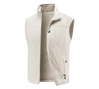 Duohropke Gilet in pile da uomo, per attività all'aria aperta, spesso, con chiusura lampo, in softshell, senza maniche, per il tempo libero, beige., XL