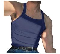 Duohropke Gilet senza maniche per gli uomini Canotta Crop Vest Sport Gym Vest Top senza maniche Camicia Muscolare Mezza T-Shirt Clubwear Crop Top Uomo Sexy Y2K Crop Top, Blu, L