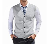 Duohropke Gilet Uomo Smanicato Pullover da Uomo Maglione Spessa Giacca a Maglia con Bottoni Scollo a V Gilet Business Pullover Maglieria Autunno Inverno Gilet di Lana Cardigan Vest, Grigio chiaro, M