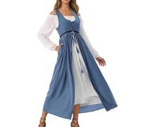 Duohropke Gonna da donna Dirndl Oktoberfest, costume gotico, abito medievale, a maniche lunghe, per cosplay, rievocazione storica, maxi gonna, abito da sera per feste, Blu, S
