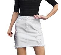 Duohropke Gonna da donna in denim, Y2K, a vita alta, linea ad A, minigonna sfilacciata, vintage, gonna estiva, bianco, M