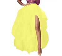 Duohropke Gonna da donna, mini gonna a pailette, in vita elasticizzata, con brillantini, per Capodanno, mini gonna, elegante, con taglio alto, con spacco anteriore, per la sera formale, giallo