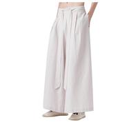 Duohropke Hakama Kung Fu pantaloni in seta di ghiaccio da uomo con orlo ampio Wushu-Kimono pantaloni larghi cinesi, bianco, M