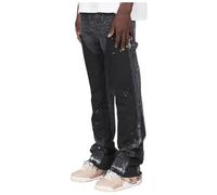 Duohropke Jeans da uomo a pila con taglio svasato, in denim stretch skinny, con patch, cargo, denim hip hop street, pantaloni da tempo libero, patch con stampa a blocchi di colore, pantaloni svasati