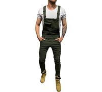Duohropke Jeans Salopette da uomo in denim, vestibilità normale, estiva, corta, con molte tasche, pantaloni da lavoro, jeans