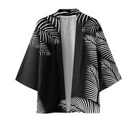 Duohropke - Kimono giapponese da uomo, veste, cardigan da uomo per la primavera e l'estate, a mezza manica, con stampa, senza colletto, camicia antica, A-nero., L