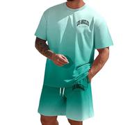 Duohropke Los Angeles Tuta da uomo, 2 pezzi, estiva, con stampa gradiente, tuta da jogging, pantaloni corti, set Y2K, comoda tuta sportiva per il tempo libero, verde, 3XL