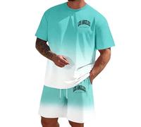 Duohropke Los Angeles Tuta da uomo, 2 pezzi, estiva, con stampa gradiente, tuta da jogging, pantaloni corti, set Y2K, comoda tuta sportiva per il tempo libero, verde menta, S