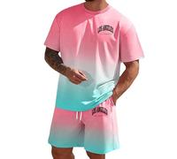 Duohropke Los Angeles Tuta da uomo, 2 pezzi, estiva, con stampa gradiente, tuta da jogging, pantaloni corti, set Y2K, comoda tuta sportiva per il tempo libero, Colore: rosa., S