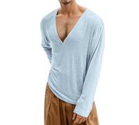 Duohropke Maglia a maniche lunghe da uomo con scollo a V profondo, a maniche lunghe, slim fit, camicia a maniche lunghe, da uomo, sexy, oversize, con collo a V, maglietta sportiva sottile, Blu, 4XL