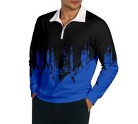 Duohropke Maglietta a maniche lunghe da uomo, a maniche lunghe, con stampa digitale 3D, con stampa digitale 3D, polo con mezza cerniera, sportiva, traspirante, Blu, L