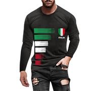 Duohropke Maglietta a maniche lunghe da uomo, a maniche lunghe, da golf, da calcio, italiana, con bandiera italiana, per il tempo libero, basic, traspirante, per sport all'aria aperta, Nero , XXL