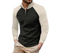 Duohropke Maglietta a maniche lunghe da uomo, con motivo a nido d'ape, a maniche lunghe, con colletto alto, per autunno e inverno, con chiusura lampo, blocco colorato, maglietta da golf, maglietta da