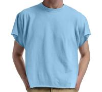 Duohropke Maglietta da uomo Boxy Cropped Raw Cut Tee a maniche corte, girocollo, casual, basic top, taglie forti, Y2K, Streetwear, traspirante, leggera, estiva, Azzurro, L