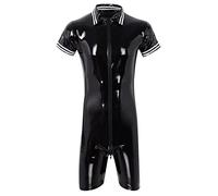 Duohropke Maglietta da uomo in pelle lucida, effetto bagnato, effetto laccato, in ecopelle, colore nero, biancheria intima da uomo, a maniche corte, per clubwear Guywear, 04 nero., XXL