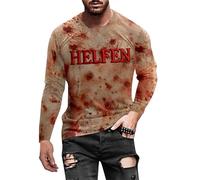 Duohropke Maglietta per Halloween, da uomo, con scollo rotondo, a maniche lunghe, con scritta "Bloody Costume" Horror Tshirt Blood Graphic Camicia oversize per il tempo libero, Anguria Rot3, 3XL
