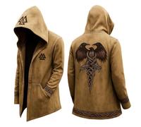 Duohropke Mantelli vichinghi per cosplay, da uomo, lunghezza media, con cappuccio, mito nordico, alla moda, da motociclista, con cappuccio, per primavera, autunno, costume tradizionale bavarese