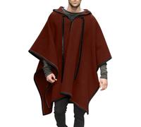Duohropke Mantello in lana da uomo, tinta unita, poncho con cappuccio, in stile vintage, etnico, con cappuccio, invernale, lungo, per cosplay, con cappuccio, stile retrò, cowboy, vino, S