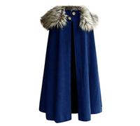 Duohropke Mantello vichingo da uomo medievale, con collo in pelliccia, per il re rinascimentale, per Natale, Halloween, per cosplay, carnevale, hobbit, Blu, 3XL