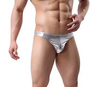 Duohropke Mutande da uomo in lattice sexy Hot Stamping Pelle PU Mutandine G-String Tanga Slip ad asciugatura rapida Bagno a vita bassa, argento, XXL