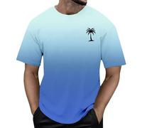 Duohropke Oversized - Maglietta estiva da uomo, girocollo, a maniche corte con albero di cocco, stampa basica, da uomo, per il tempo libero, colore sfumato, maglietta estiva a maniche corte, Blu, L