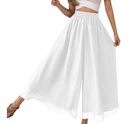 Duohropke Palazzo - Pantaloni da spiaggia da donna, comodi, elasticizzati, a gamba larga, in chiffon, per il tempo libero, vita alta, gamba larga, decorativi, pantaloni estivi, bianco, 4XL