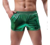 Duohropke Pantaloncini con glitter da uomo, sexy, con paillette, metallizzati, Y2K, pantaloni corti lucidi, effetto pelle, boxer trunks da spiaggia, festival, carnevale, costume da kinky, verde, L