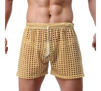 Duohropke Pantaloni corti trasparenti da uomo, in rete, biancheria intima sexy, beige., XL
