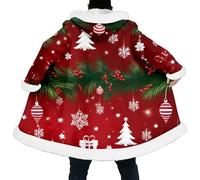 Duohropke Parka vichingo da uomo con cappuccio e figli del fenrir senza tempo Natale lungo Coat 3D stampato spesso Sherpa caldo foderato cardigan divertente Ugly Christmas Cardigan, 11 rosso, 3XL