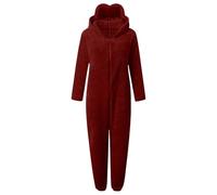 Duohropke Pigiama da donna in peluche con maschera per gli occhi integrata, in pile caldo, elegante monopezzo, morbido, per dormire, grandi dimensioni, con chiusura lampo, per la casa, per la casa