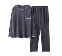 Duohropke Pigiama Lungo da Uomo, Set Completo con Tasche, Maglietta a Maniche Lunghe, Pantaloni da Notte in Due Pezzi, Homewear Casual, Traspirante, Taglie Forti, grigio scuro, XXXL