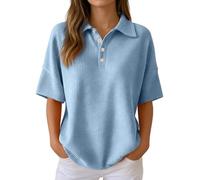 Duohropke Polo da donna, alla moda, per il tempo libero, con bottoni, a maniche corte, comoda, elegante, traspirante, per lo sport, in tinta unita, con struttura a nido d'ape, per l'estate e il tempo