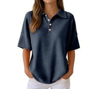 Duohropke Polo da donna, alla moda, per il tempo libero, con bottoni, a maniche corte, comoda, elegante, traspirante, per lo sport, in tinta unita, con struttura a nido d'ape, per l'estate e il tempo