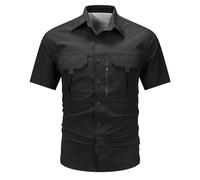 Duohropke Safari UPF50+ - Camicia da uomo a maniche corte estiva per il tempo libero, protezione UV, con bottoni, bottoni, per caccia, mimetica, da combattimento, ad asciugatura rapida, Nero , L