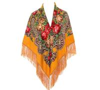 Duohropke Sciarpa da donna con nappa e frange, stile retrò, motivo floreale, stile etnico, mantello tradizionale per incontri speciali e gite nel tempo libero