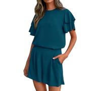 Duohropke Set di 2 pezzi, da donna, a maniche corte, per il tempo libero, estivo, per la casa, per le vacanze in spiaggia, per le vacanze in spiaggia, per lo streetwear, per lo sport, Altro., L