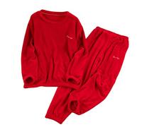 Duohropke Set pigiama da donna, pigiama invernale spesso e caldo in flanella, sleepwear a maniche lunghe con scollo rotondo, pullover per la notte con grazioso e dolce gufo, blu corallo, velluto