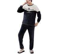 Duohropke Set pigiama da uomo, blu invernale, orso polare, in tessuto non tessuto a maniche lunghe, con risvolto, caldo, morbido, in flanella, da notte, da uomo, 2 pezzi, set da notte, h, XL