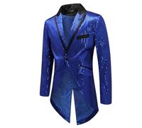 Duohropke Steampunk, cappotto da uomo con paillettes gotiche frack lungo con glitter medievali, gonna da passeggio vittoriana anni '70, da discoteca, costume da ballo, Blu, L