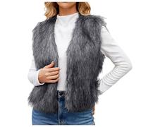Duohropke Teddy - Gilet da donna senza maniche, in pelliccia sintetica, grigio., M