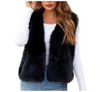 Duohropke Teddy - Gilet da donna senza maniche, in pelliccia sintetica, Nero , 3XL