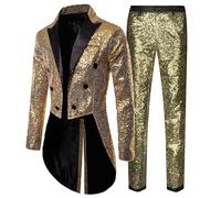 Duohropke Tuta con glitter da uomo con paillettes smoking 2 pezzi per feste, balli di fine anno, slim fit, set casual, business, stile britannico, blazer, cappotto, pantaloni gotici, gold, XXL