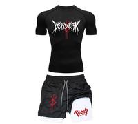 Duohropke Tuta da jogging da uomo, con stampa spider, maglietta da palestra a compressione e fodera a compressione, 2 in 1, set corto a due pezzi, asciugatura rapida, maglietta da corsa da palestra