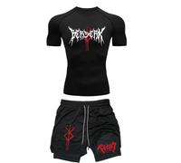 Duohropke Tuta da jogging da uomo, con stampa spider, maglietta da palestra a compressione e fodera a compressione, 2 in 1, set corto a due pezzi, asciugatura rapida, maglietta da corsa da palestra