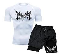 Duohropke Tuta da jogging da uomo, con stampa spider, maglietta da palestra a compressione e fodera a compressione, 2 in 1, set corto a due pezzi, asciugatura rapida, maglietta da corsa da palestra