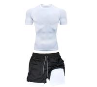 Duohropke Tuta da jogging da uomo con stampa Spider Print, maglietta a compressione e fodera a compressione, 2 in 1, set da due pezzi, ad asciugatura rapida, per palestra, corsa, allenamento